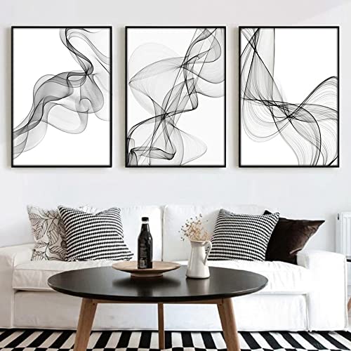 FSLEOVN Druck auf Leinwand Schwarz Weiß Line Bilder Abstrakte Moderne Linien Poster Set 3 stücke Ohne Rahmen Home Decor Bild (20x30cm) von FSLEOVN