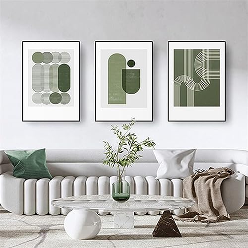 FSLEOVN Grün Geometrie Bilder, Abstrakt Line Art Leinwandbilder, Moderne Einfache Stilvolle Wohnzimmer Wandbilder, Kunst Line Poster 3er Set (40x60cm) von FSLEOVN