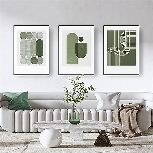 FSLEOVN Grün Geometrie Bilder, Abstrakt Line Art Leinwandbilder, Moderne Einfache Stilvolle Wohnzimmer Wandbilder, Kunst Line Poster 3er Set (50x70cm) von FSLEOVN