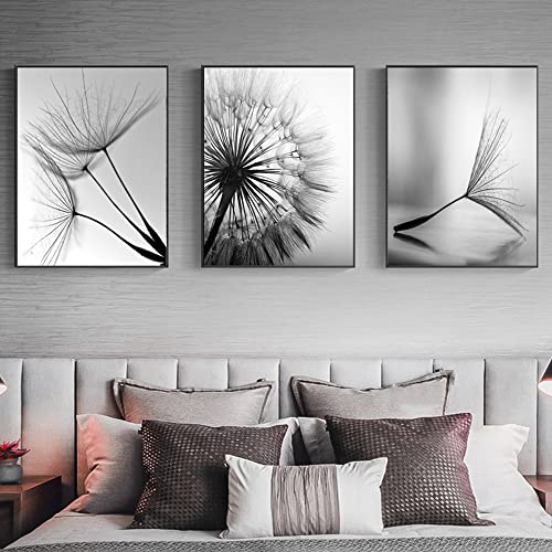 FSLEOVN Leinwand Wandkunst Schwarz Weiß Pusteblume Bilder Ohne Rahmen Pusteblume Leinwand Malerei Poster für Moderne Wohnzimmer Deko 3 stücke (Schwarz Weiß,20x30cm) von FSLEOVN