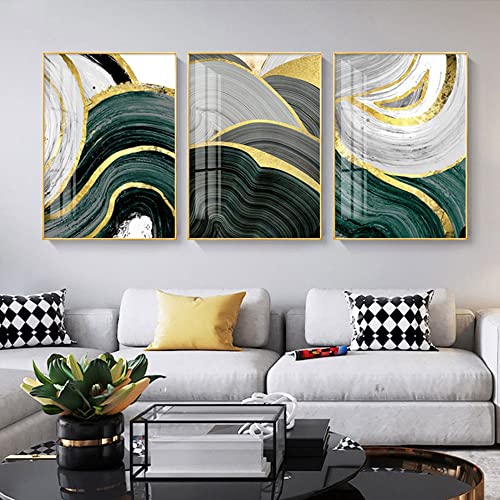 FSLEOVN Nordic Kunstbild Grün Golden Marmor Leinwand Malerei Abstrakt Goldene Textur Wandbild Rahmenlos Wohnzimmer Dekor (30x40cm) von FSLEOVN