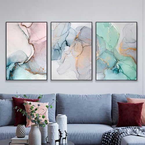 FSLEOVN Nordische Poster Set Marmor Bunt Gold Textur Fluid Bild Marmor Kunstwand Poster Modern Minimalistisch Wohnzimmer Dekor Bilder Kein Rahmen (40x60cm) von FSLEOVN