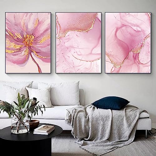 FSLEOVN Nordische Rosa und Gold Poster Marmor Bild auf Leinwand Rosa Blumen Leinwandbilder Modern Rosa Leinwand Bild Rahmenlos Bilder (30x40cm) von FSLEOVN