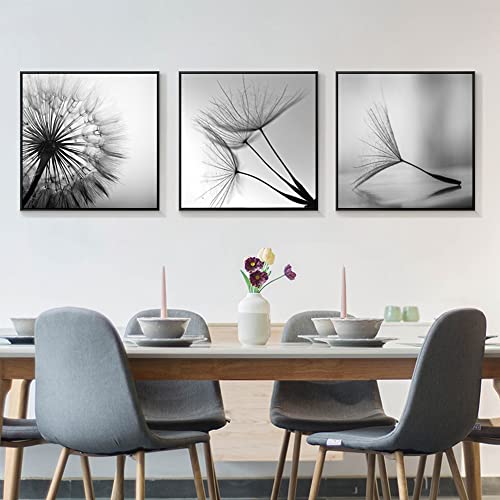 FSLEOVN Schwarz und Weiß Pusteblume Wandbild Print Bilder Druck auf Leinwand Löwenzahn Blume Poster Set 3er Kunstdruck Bild Home Decor Ohne Rahmen (Schwarz Weiß,20x20 cm x 3) von FSLEOVN