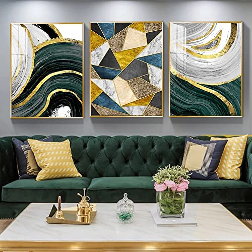 Leinwand Bilder Marmor Grün Golden Fluid Kunst Wandbild Nordischer Abstrakte Marmor Poster Bilder Wohnzimmer Dekor Rahmenlos (60x90cm) von FSLEOVN
