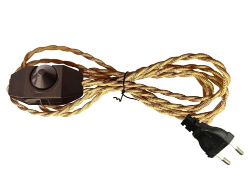 FSLIVING 2-adrige Textilkabel. Lampenkabel mit 1.8 meter Länge,mit Dimmer und Stecker.Ausgezeichnete für Ventilator, Lampe, eine nacht lampe etc. ! Die verbindung ist einfach,.Gold FSLIVING 2-adrige Textilkabel. Lampenkabel mit 1.8 meter Länge,mit Dimmer und Stecker.Ausgezeichnete für Ventilator, Lampe, eine nacht lampe etc. ! Die verbindung ist einfach,.Gold von FSLIVING