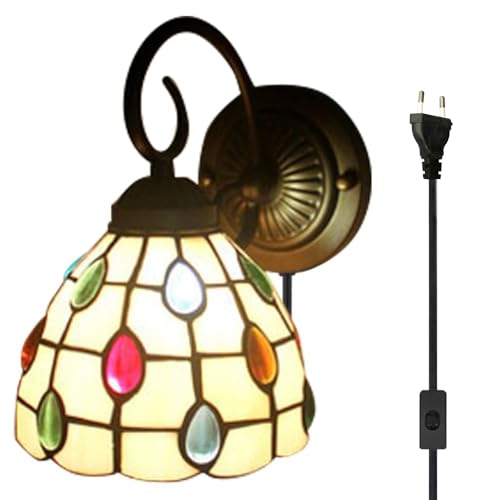 FSLIVING Tiffany Wandleuchte LED-Wandlampen Glasmalerei Korridor Lichtspiegel Frontleuchte mit Stecker in CE-gelisteten Kabel für Schlafzimmer, Dachboden, Lampen nicht enthalten von FSLIVING