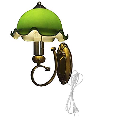 FSLIVING Wandleuchte im Court-Stil mit antikem Dekor Lampenschirm aus grünem Glas Stecker in CE-gelistete Knopfleiste Klassische Wandleuchte,Glühlampe nicht im Lieferumfang enthalten von FSLIVING