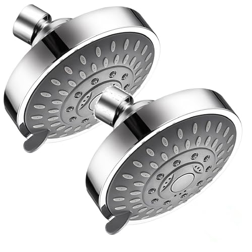 2 Stück Duschkopf Regendusche Einbauduschköpfe Regen Duschkopf Kopfbrause Duschbrause Rund Schwenkbar Kopfbrause, 5 Strahlarten (Silber) von FSLLWGWG