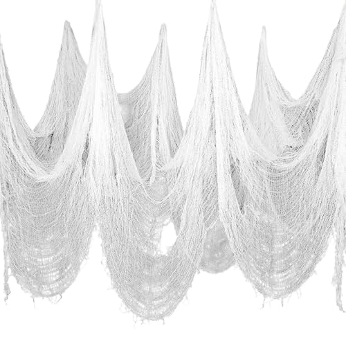 4 Stück Halloween Fensterdeko Gruseliges Tuch, Halloween Gruseliges Baumwolle Gaze Tuch für Halloween Party Outdoor Hof Haus Tisch Fenster Dekoration, Tischtücher,76×183 cm (Weiß) von FSLLWGWG