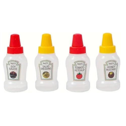 4 Stück Mini Quetschflasche,Plastik Quetschflasche,25ml Saucenflasche,Wiederverwendbar Sauce Squeeze Flasche, Tragbare Saucenflasche für Ketchup, Honigsauce, Salatdressing, Sojasauce (Transparent) von FSLLWGWG
