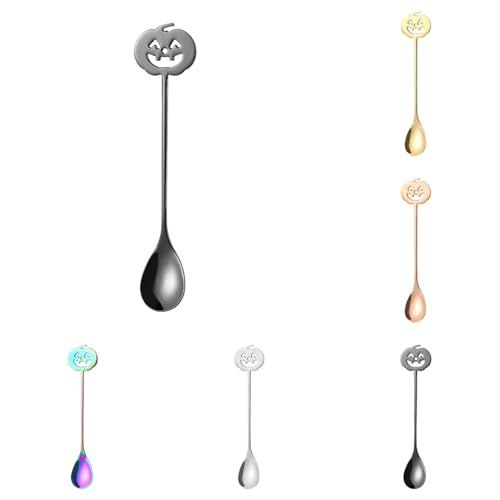5 Stück Halloween-Löffel-Set,Kürbis Kopf Kleine Löffel Edelstahl Dessertlöffel,Kürbis Kopf Deko Kaffee Teelöffel, Geschenke Für Halloween-Party (Mehrfarbig) von FSLLWGWG