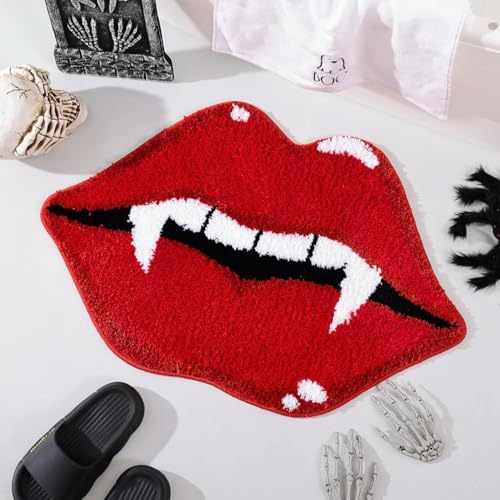 FSLLWGWG Halloween Fußmatte,Fußmatte Eingangshalle Spinnennetz, Halloween Badematte,Halloween Spinnennetz,Fußabtreter rutschfest für Flur, Terrasse, Eingangsbereich 40 * 60cm (Vampir Zahnteppich) von FSLLWGWG