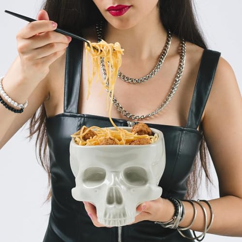 FSLLWGWG Halloween Totenkopf Schüssel zum Essen, Nudelschüssel mit Skelettkopf, Halloween-Gothic-Schüssel für die Hausbar mit Süßigkeiten als Dekoration für den Esstisch (500ML) von FSLLWGWG