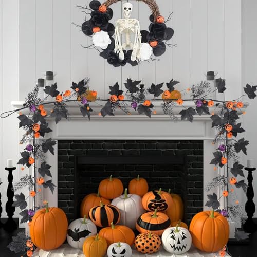 Halloween Deko,150cm Halloween Girlande mit Kürbis Ornamente für Haustür, Wanddeko, Party (Mehrfarbig) von FSLLWGWG