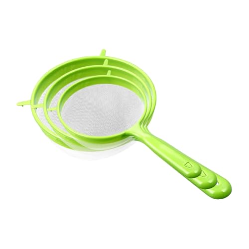 Küchensieb Set,Sieb Set 3 Größen Kunststoff Sieb feinmaschig 8/11 /14cm, für Küche Mehl -Quinoa Reis Nudeln Puderzucker und Mehr mit Verstärktem -Griff geschaffen,Haushaltssieb (Green) von FSLLWGWG