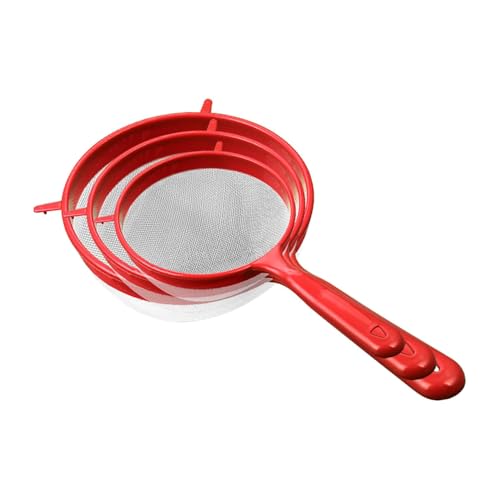 Küchensieb Set,Sieb Set 3 Größen Kunststoff Sieb feinmaschig 8/11 /14cm, für Küche Mehl -Quinoa Reis Nudeln Puderzucker und Mehr mit Verstärktem -Griff geschaffen,Haushaltssieb (Red) von FSLLWGWG