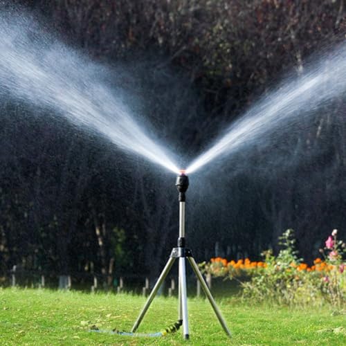 Rasensprenger,Rotating Tripod Sprinkler Impulsregner Mit Stativ, 360 Grad Automatisch Rotierende Bewässerungssprinkler, Teleskopstativsprinkler Für Große Flächen, Hof, Garten, Rasen (Stativ) von FSLLWGWG