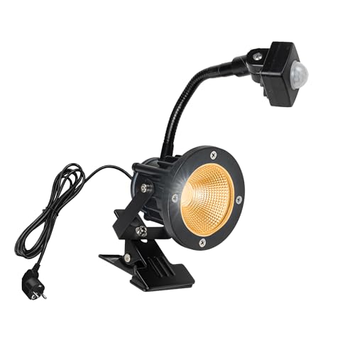 FSLiving 10W Klemmleuchte mit Bewegungssensor, 6000K/Kaltweiß Clip auf Schreibtisch Leselampe,Einstellbarer Lichtstrahl Clamp Nachttischlampe mit Flexarm für Schreibtisch, Nachttisch, Regal TD0667 von FSLiving