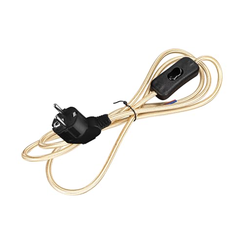 FSLiving 2-adrige Textilkabel, Lampenkabel mit 1.8 meter Länge,Ein/Aus-Schalter und Stecker,Geflochtenes Kabel für Ventilator, Lampe, eine nacht lampe,Gold FSLiving 2-adrige Textilkabel, Lampenkabel mit 1.8 meter Länge,Ein/Aus-Schalter und Stecker,Geflochtenes Kabel für Ventilator, Lampe, eine nacht lampe,Gold von FSLiving
