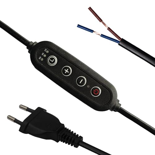 FSLiving 2-adrige Textilkabel, Lampenkabel mit 1.8 meter Länge,mit Dimmer,Zeitschaltuhr und Stecker.Ausgezeichnete für Ventilator, Lampe, eine nacht lampe,Schwarz von FSLiving
