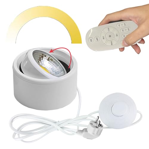 FSLiving 7W Spot Lampe LED Dimmbar,Weiß Wandstrahler mit 1,8 m Schalterkabel und Fernbedienung,1 Packung LED Pflanzenstrahler, Drehbar Licht Kopf für Pflanzen Gemälde Dartscheibe Schrank BD2334 von FSLiving