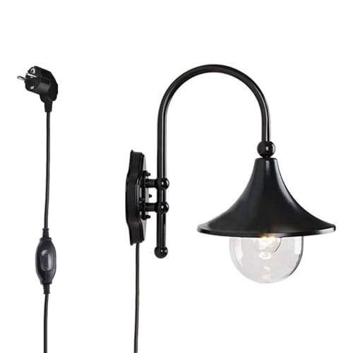 FSLiving Außen IP65 Wasserdicht Wandleuchten, Aluminium Aussen Wandlampe, 1,8m Kabel mit Stecker, E27, Max. 60W Wandleuchte für Garten Garage Sportplatz - BD0785 von FSLiving