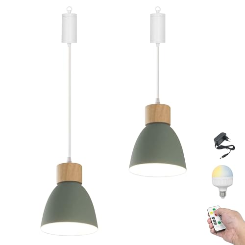 FSLiving Dimmbare Hängelampe mit Batterie Innen,2er-Satz Modern Eisen Hängeleuchte Batteriebetriebene Lampe, Pendelleuchte ohne Strom Stromanschluss für Küche Nachttischcafé,Grün FSLiving Dimmbare Hängelampe mit Batterie Innen,2er-Satz Modern Eisen Hängeleuchte Batteriebetriebene Lampe, Pendelleuchte ohne Strom Stromanschluss für Küche Nachttischcafé,Grün von FSLiving
