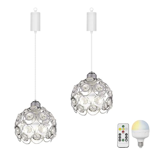 FSLiving Dimmbare Hängelampe mit Batterie Innen,2er-Satz Silbern Metall Hängeleuchte Batteriebetriebene Lampe, Pendelleuchte ohne Strom Stromanschluss für Küche Nachttischcafé,XDD054TB FSLiving Dimmbare Hängelampe mit Batterie Innen,2er-Satz Silbern Metall Hängeleuchte Batteriebetriebene Lampe, Pendelleuchte ohne Strom Stromanschluss für Küche Nachttischcafé,XDD054TB von FSLiving