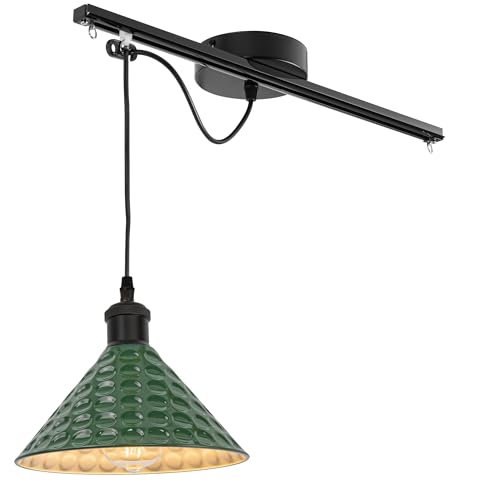 FSLiving Industrielle Hängelampe - Bewegliche Pendelleuchte links/rechts 25cm -Grün Hängelampe Esstisch Einstellbare Höhe - Einfache Installation Deckenlampe Küche für Wohnzimmer Esszimmer TB2776 von FSLiving