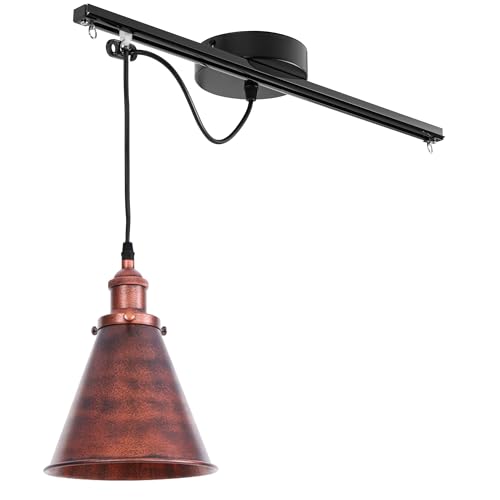 FSLiving Industrielle Hängelampe - Bewegliche Pendelleuchte links/rechts 25cm -Rostrot Hängelampe Esstisch Einstellbare Höhe - Einfache Installation Deckenlampe Küche für Wohnzimmer Esszimmer TB0132 von FSLiving