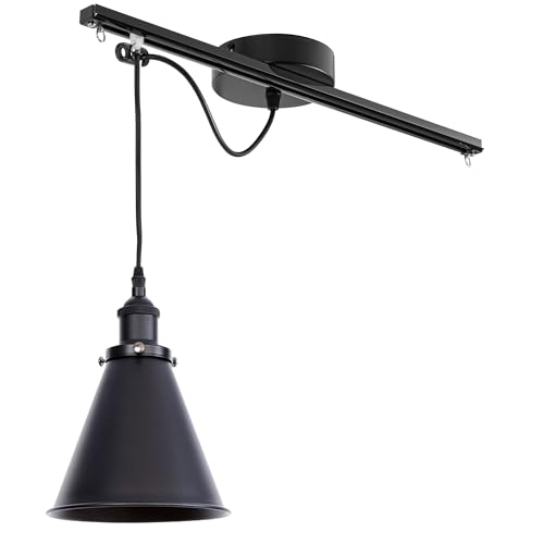 FSLiving Industrielle Hängelampe - Bewegliche Pendelleuchte links/rechts 25cm -Schwarz Hängelampe Esstisch Einstellbare Höhe - Einfache Installation Deckenlampe Küche für Wohnzimmer Esszimmer TB0132 von FSLiving
