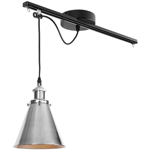 FSLiving Industrielle Hängelampe - Bewegliche Pendelleuchte links/rechts 25cm -Silber Hängelampe Esstisch Einstellbare Höhe - Einfache Installation Deckenlampe Küche für Wohnzimmer Esszimmer TB0132 von FSLiving