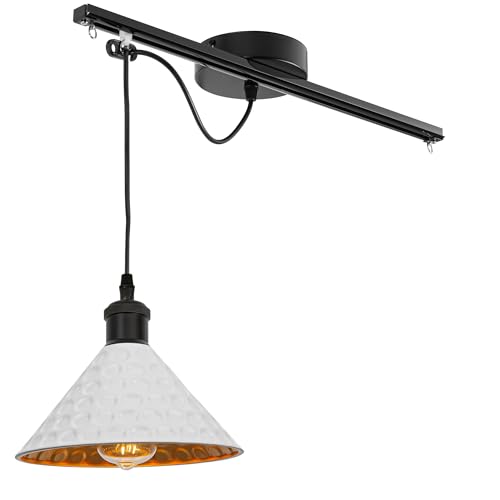 FSLiving Industrielle Hängelampe - Bewegliche Pendelleuchte links/rechts 25cm -Weiß Hängelampe Esstisch Einstellbare Höhe - Einfache Installation Deckenlampe Küche für Wohnzimmer Esszimmer TB2776 von FSLiving