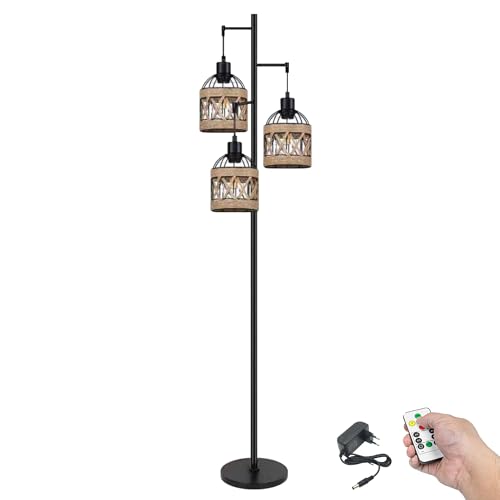 FSLiving LED Akku Stehleuchte,Stehlampe Wohnzimmer, Dimmbar LED Standleuchte, Boho Stehleuchte mit 3 Farbtemperaturen 2700-6500K für Schlafzimmer Lesen Schlafzimmer LDD004 von FSLiving