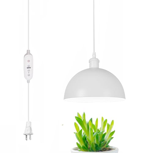 FSLiving LED Grow Lampe 10W 230V, Höhenverstellbares Kleine Pflanzenlampe mit 9/12/15h Timer und 1,8m Steckkabel, Vollspektrum Pflanze Grow Lampe für Pflanzen Grow Tent,Weiß 25CMx13CM - TB2757 von FSLiving