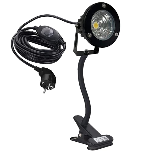 FSLiving LED-Klemmleuchte 12W mit 3m Kordel, LED Strahler Außen mit Klammer,Schwanenhals, IP65 Wasserdicht LED Spots kühles Weiß für Hinterhof, Garage, Flur,schwarz(TD0234) von FSLiving