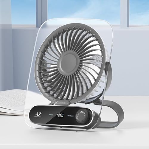 FSLiving Magnetisch leistungsstarker & tragbarer Tischventilator 4.5W,3000mah Grau Wiederaufladbar Ventilator Leise, 90° Einstellbarer Winkel Ventilatoren für Büro, Schlafzimmer FS093 von FSLiving