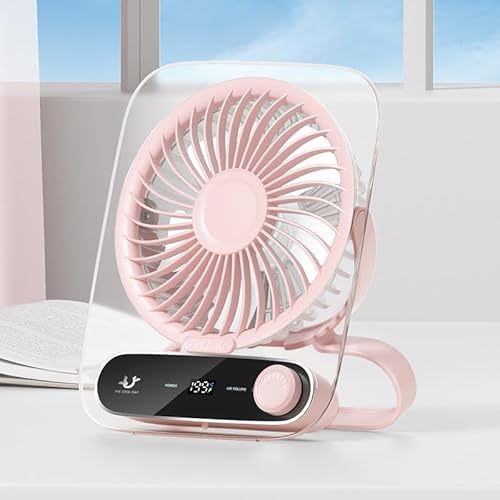 FSLiving Magnetisch leistungsstarker & tragbarer Tischventilator 4.5W,3000mah Rosa Wiederaufladbar Ventilator Leise, 90° Einstellbarer Winkel Ventilatoren für Büro, Schlafzimmer FS093 von FSLiving