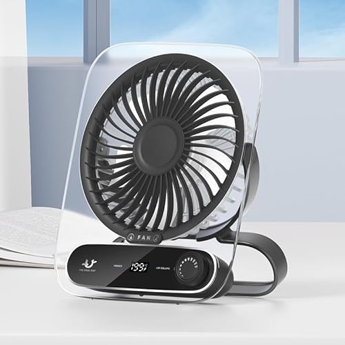 FSLiving Magnetisch leistungsstarker & tragbarer Tischventilator 4.5W,3000mah Schwarz Wiederaufladbar Ventilator Leise, 90° Einstellbarer Winkel Ventilatoren für Büro, Schlafzimmer FS093 von FSLiving