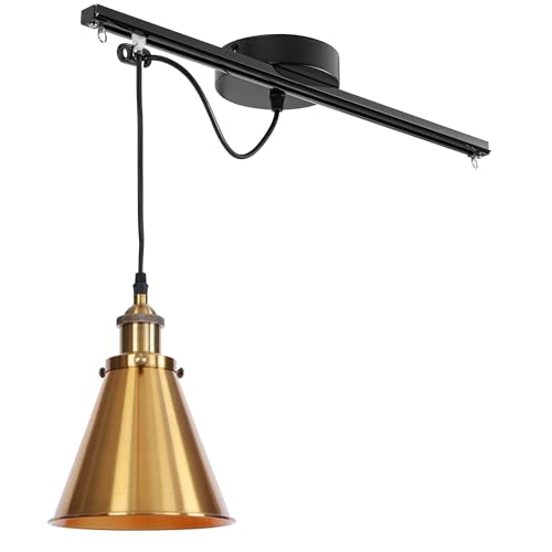 FSLiving Modernes Hängelampe - Bewegliche Pendelleuchte links/rechts 25cm -Gold Hängelampe Esstisch Einstellbare Höhe - Einfache Installation Deckenlampe Küche für Wohnzimmer Esszimmer TB0132 von FSLiving