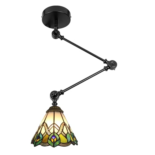 FSLiving Pendelleuchte Höhenverstellbar Hängeleuchte - Glas Esszimmerlampe Pendellampe für Küche Wohnzimmer Schlafzimmer - Tiffany-Stil Hängelampe mit E27-Fassung XDD535 von FSLiving