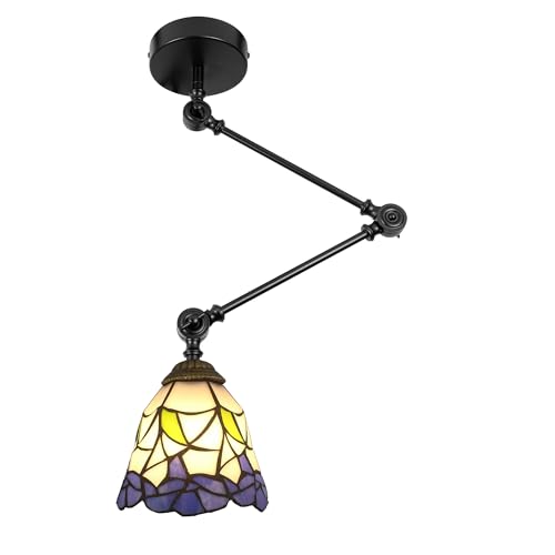 FSLiving Pendelleuchte Höhenverstellbar Hängeleuchte - Glas Esszimmerlampe Pendellampe für Küche Wohnzimmer Schlafzimmer - Tiffany-Stil Hängelampe mit E27-Fassung XDD536 von FSLiving