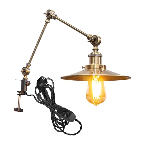 FSLiving Retro Klemmleuchte,1 Packung Leselampe mit 2,5 m Kabel, Dimmbar Bronze Nachttischlampe,Augenpflege Schreibtischlampe für Büro Heimgebrauch, E27 Lampenhalterung - TB2773BRN von FSLiving