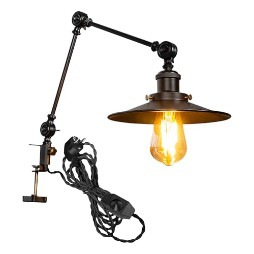 FSLiving Retro Klemmleuchte,1 Packung Leselampe mit 2,5 m Kabel, Dimmbar Schwarz Nachttischlampe,Augenpflege Schreibtischlampe für Büro Heimgebrauch, E27 Lampenhalterung - TB2773B von FSLiving