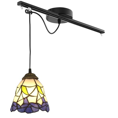 FSLiving Tiffany-Stil Hängelampe - Bewegliche Pendelleuchte links/rechts 25cm -Glas Hängelampe Esstisch Einstellbare Höhe - Einfache Installation Deckenlampe Küche für Wohnzimmer Esszimmer XDD536 von FSLiving