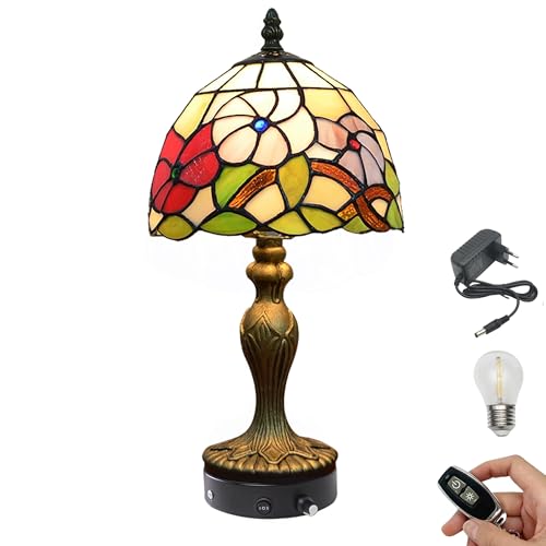 FSLiving Tiffany-Stil Tischlampe Kabellos Warmweißes, Wiederaufladbar Tischleuchte, Dimmbar Nachttischlampe mit Glasschirm und Fernbedienung für Nachttisch Esszimmer Schlafzimmer -TD0769 FSLiving Tiffany-Stil Tischlampe Kabellos Warmweißes, Wiederaufladbar Tischleuchte, Dimmbar Nachttischlampe mit Glasschirm und Fernbedienung für Nachttisch Esszimmer Schlafzimmer -TD0769 von FSLiving