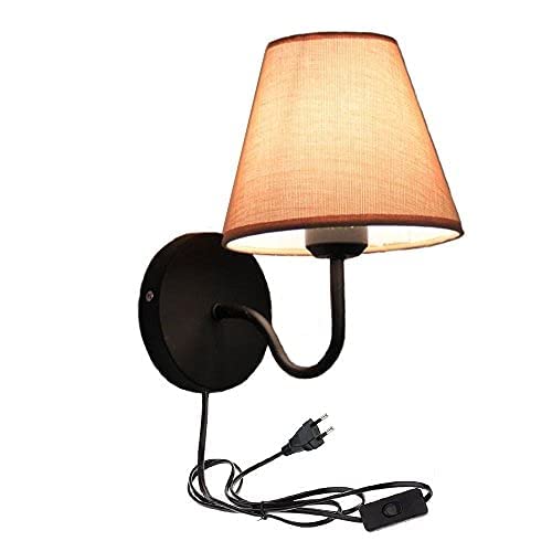 FSLiving Wandleuchte rustikal/Braun & Beige / 1x E27 bis zu 60 Watt 230V /1.8 Meter Kabel mit Fassung,Schalter+Stecker/Metall/Wandleuchte Wohnzimmer Wandlampe innen von FSLiving