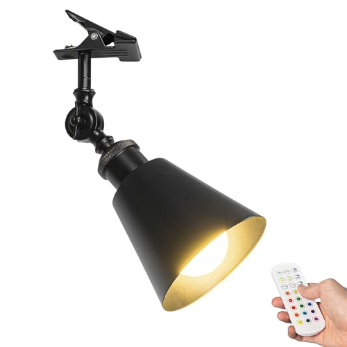 FSLiving Wiederaufladbar Klemmleuchte mit Fernbedienung, Einstellbar Clip auf Schreibtisch Leselampe,Dimmbar Clamp Nachttischlampe mit Flexarm für Schreibtisch Nachttisch Regal- 12x10CM von FSLiving