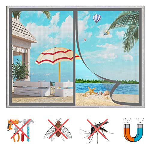 FSMYYXGS Magnet Fliegengitter Fenster,Total Magnetisch Moskitoschutz Fliegenvorhang,Selbstklebend Insektenschutz Magnetischer Fliegengitter Ohne Bohren,für TüRen Fenster-Grey|| 53x53inch(135x135cm) von FSMYYXGS